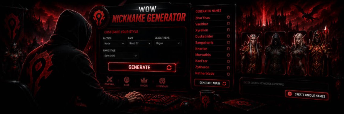 WoW Nickname Generator — Race, Class & Faction Accurate